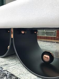 Luxury Modern Solid Wood and Metal Upholstered <b>Stool</b> and Ottoman with Curved Base for Home and Hotel Use - Product Image 2