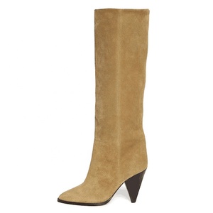Bottes hautes à talons pointus en daim pour femmes, grande taille 45, bottines longues pour femmes avec talons originaux - Product Image 2