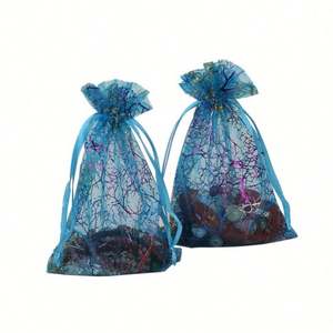 Sacs cadeaux en organza bleu corail pour bijoux, bonbons et cadeaux de mariage - Product Image 4