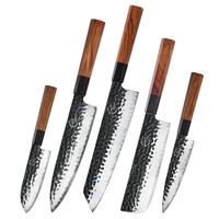 Aus10 couteaux de cuisine à 3 couches en acier à haute teneur en carbone Mkuruti manche en bois fait à la main lame noire chef nakiri santoku paring ensemble de 5 pièces
