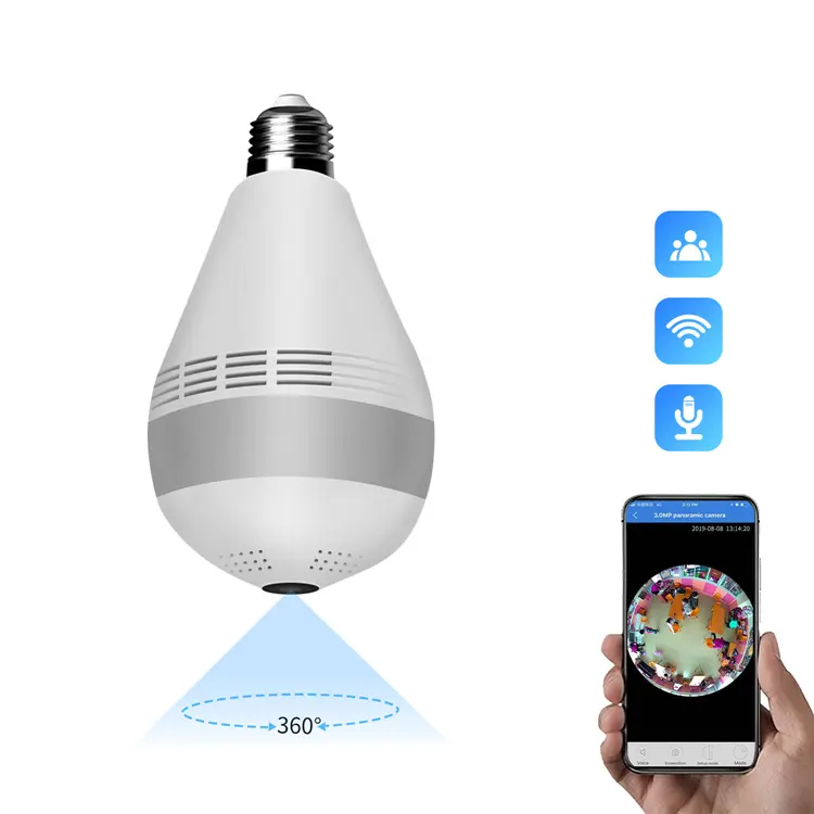 mobile app remotely view two way audio talking 1080P fish eye smart bulb wifi camera bulb 360 degree