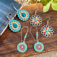 Boucles d'oreilles pendantes tendance pour femme, style western bohème, en alliage plaqué argent antique, bijoux vintage à la mode, cadeaux
