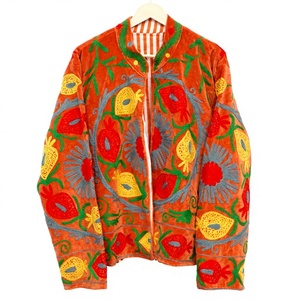 Veste en velours à col mandarin, broderie florale à la main, manches trois quarts, toutes saisons, style bohème, réversible - Product Image 1
