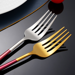 Ensemble de couverts en acier inoxydable, manche plat, vaisselle occidentale colorée, compatible lave-vaisselle, couteau à steak, cuillère à dessert - Product Image 3