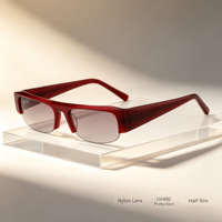 Lunettes de soleil rectangulaires rétro demi-cerclées en acétate pour femmes, verres en nylon, protection UV, style tendance pour l'extérieur