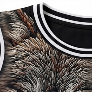 Camiseta Negra de Cuello Redondo para Hombre, Estampado Digital de Lobo, Ropa Casual de Verano, Logotipo Frontal, Tejido de Poliéster, Precio Bajo - Product Image 4