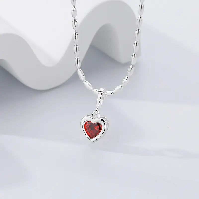 KML7037 Vente en gros Collier en argent sterling 925 avec zircon cubique coloré 12 pierres de naissance Coeur d'amour Pendentif pour femme Style INS