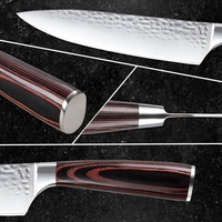 Ensemble de couteaux de cuisine multi-usages en acier inoxydable, couteau de chef, couteau à désosser, hachoir à viande, couteau Santoku, couteau à éplucher avec manche en bois de Pakka