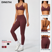 Ensemble de yoga brossé rembourré à col halter pour femme, soutien-gorge de sport et leggings longs à effet ventre plat et rehausseur de fessiers, séchage rapide et respirant