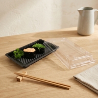 Boîte à sushi jetable en plastique PET rectangulaire pour emporter, conteneur alimentaire pour supermarché, boîte alimentaire japonaise à emporter de 8 mm