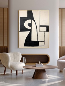 Peinture à l'huile contemporaine minimaliste faite à la main <span class=keywords><strong>en</strong></span> noir et blanc sur toile avec cadre - Art mural pour salon - Product Image 5