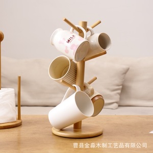 Wooden Tree Shape Cup Holder <b>Paper</b> Towel Organizer <b>Kitchen</b> Countertop Drain Rack Solid Wood Frame Multipurpose Storage Stand - Product Image 3