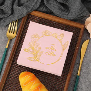 Pink Square Paper Napkins Gold Foil Stamped From Miss To Mrs Design For Wedding Party Table Decorations - Product Image 4
