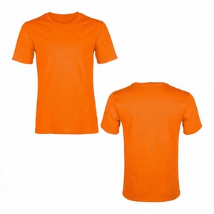 <b>Bright</b> Orange Men <b>T</b> <b>Shirt</b> Plain Cotton Crew Neck Short Sleeve Tee Casual Workwear - Product Image 4