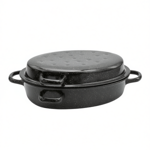 Oval Goose Roaster 10.5 L 42 Cm Enamelled Black White Speckled Roasting <b>Pan</b> - Product Image 2