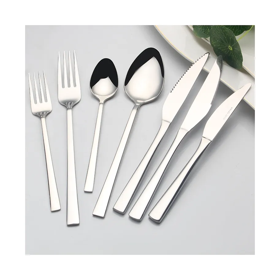 Couverts écologiques en argent, ensemble de cuillères à dîner fourchettes et couteau, couverts en acier inoxydable pour hôtel, 4 pièces