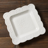 Assiette à soupe et à dessert en céramique de style européen, 9 pouces, blanche, gaufrée, pour la vente en gros
