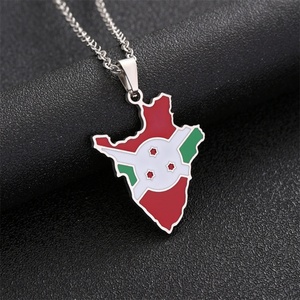 Collar de Moda con Mapa de Burundi, Colgante Personalizado con Mapa Nacional y Bandera Esmaltada, Collar de Acero Inoxidable con Mapa de África - Product Image 2