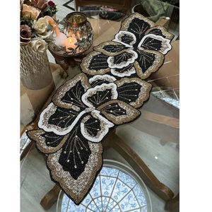 Best Selling <b>Black</b> Gold Floral Embroidered Table <b>Runner</b> for Home Dining Table and Festive Decoration Available For Sale - Product Image 1