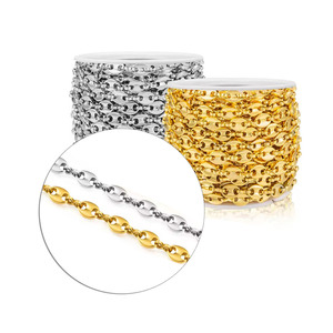 Chaîne à maillons en forme de grains de café en acier inoxydable plaqué or 18 carats PVD |   Imperméable et hypoallergénique |   Différentes tailles vendues au mètre ou en bobine - Product Image 1