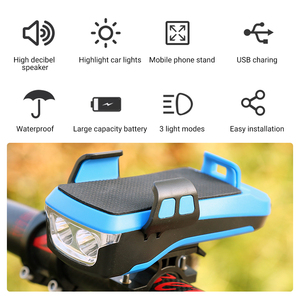 Waterproof 4 In1 Multi-function Bike Front Light With Horn Usb Rechargeable Mobile Phone Stand Led <strong>Fietsverlichting</strong> Cycle Light - Product Image 2