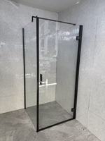Cabine de douche à portes battantes à coins carrés 2026, noir mat, avec barre de support