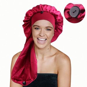 Gorro de Dormir Largo de Satén, Gorro Grande de Seda con Banda de Atar y Botón para Trenzas y Cabello Rizado, Regalo Promocional - Product Image 1