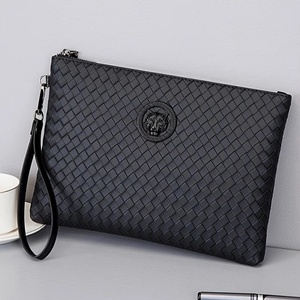 Business Men PU Leather <strong>Clutch</strong> <strong>Bag</strong> Woven Texture Embossed Design Large Capacity Hand Pouch <strong>With</strong> Detachable <strong>Wrist</strong> <strong>Strap</strong> - Product Image 3