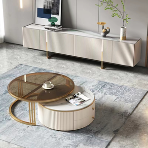 Meuble de rangement en bois blanc meuble TV avec <span class=keywords><strong>Console</strong></span> multimédia rétractée à 4 tiroirs meuble TV moderne pour salon - Product Image 2