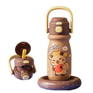 Double Wall Stainless Steel Insulated Child Cartoon Children's Double Drink Bounce Water <b>Bottle</b> Flask Straw Cup With Handle - Product Image 1