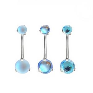 Anneau de nombril en titane Lotus F136 avec pierre de lune brillante et zircone cubique, filetage interne, bijou de piercing corporel raffiné - Product Image 1