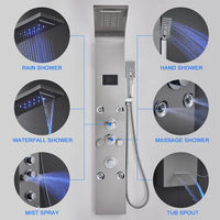 Robinet moderne en acier inoxydable chromé à 3 poignées avec panneau de douche à DEL à effet de pluie à économie d'eau Modèles de pulvérisation à jet doux pour la salle de bain