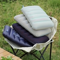 Oreiller de voyage portable oblong en vente chaude, oreiller de sieste de bureau, oreiller de voyage en PVC bleu moelleux, oreiller gonflable pour le cou