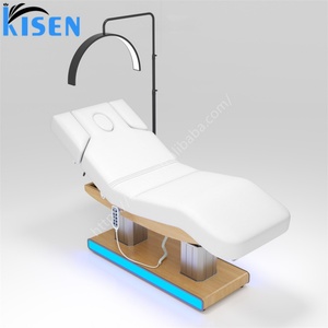 KISEN High Quality Wooden Base With LED Light Double Column High Load Bearing 4 Motor Electric Beauty Massage <b>Bed</b> Facial <b>Bed</b> - Product Image 2