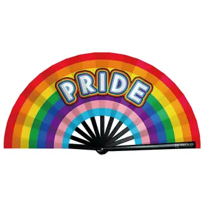 Gay Custom Printing Rainbow Gay Pride Foldable Large Clack Hand Rave Fan For LGBTQIA Pride Parade