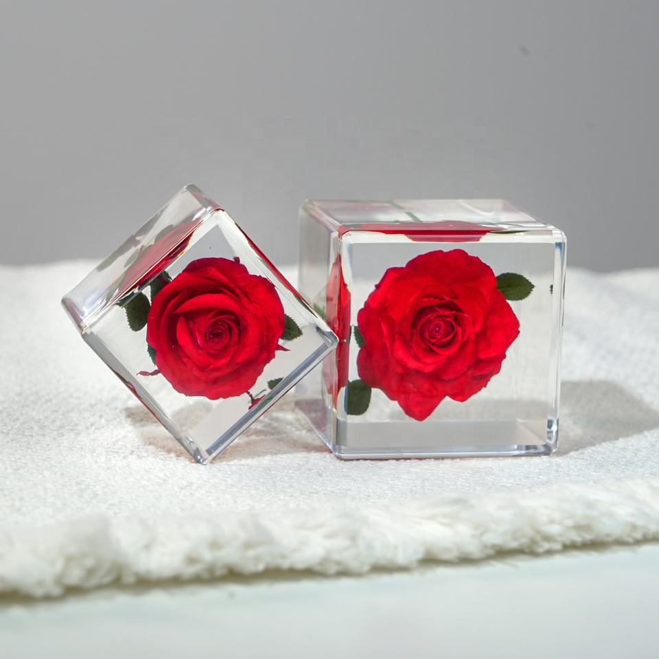 Transparent Resin Block Real Rose Preserved in Acrylic Lucite Wedding ...