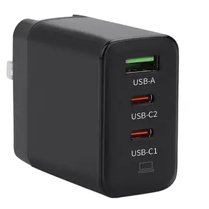 여행 휴대용 미국 EU 영국 AU 플러그 3 포트 QC4.0 PD 빠른 충전 USB 유형 C 65W GaN 벽 충전기