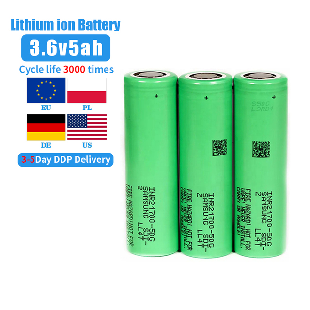 Original Samsung 50S INR21700 5000mAh 3.6V 45A High-Drain Lithium-Ion Battery for E-Bike/Power Tools/Flashlight - Grade a Cells