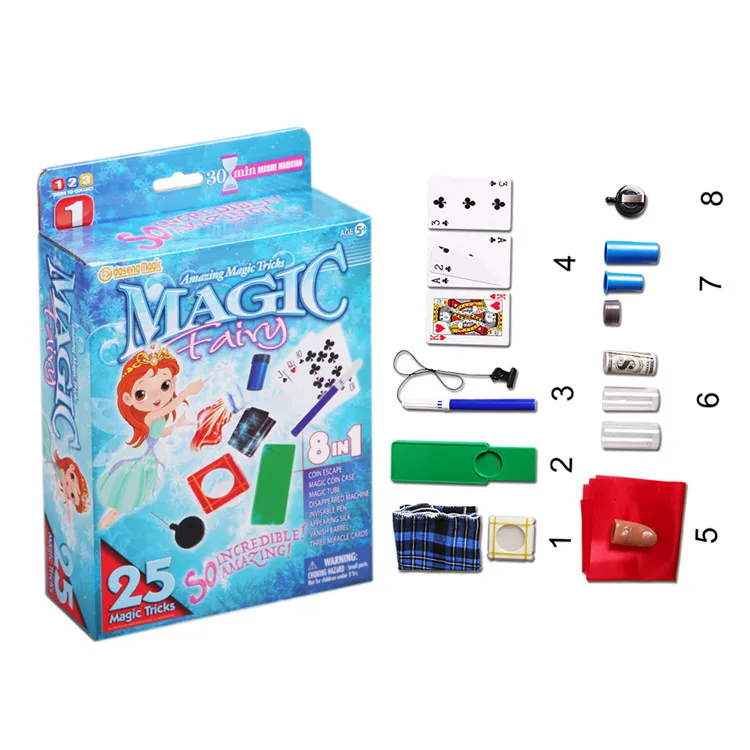 Fast learning kids magic tricks set 25 different magic tricks for making fun 8 in 1 color packing