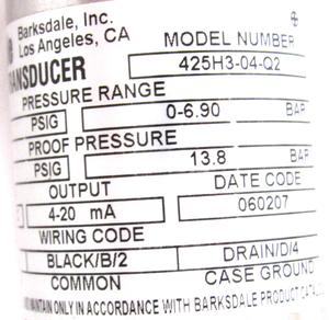 NUEVO TRANSDUCTOR BARKSDALE 425H3-04-Q2 425H304Q2 220V CN Barksdale 425H3-04-Q2 Sensor Industrial Nuevo en Caja Abierta - Product Image 2