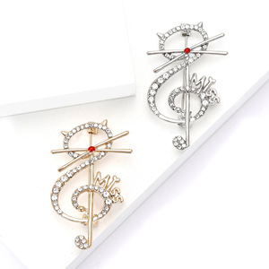 Bonito broche de aleación con diamantes de imitación, diseño de gato y <span class=keywords><strong>clave</strong></span> de sol, de la serie <span class=keywords><strong>musical</strong></span> de moda, accesorio de pin de solapa para instrumentos musicales - Product Image 1