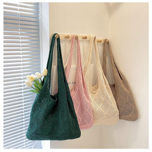 Bolsos de hombro de ganchillo hechos a mano para mujer, <span class=keywords><strong>bolso</strong></span> de playa de punto <span class=keywords><strong>Hippie</strong></span> estético Vintage, portátil con estilo para primavera Otoño Invierno - Product Image 1