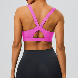 OEM/ODM Women's S-XL Nylon/Spandex Solid Quick Dry Breathable Removable Shockproof Fitness Sports Cross Back <b>Bra</b> - Product Image 4