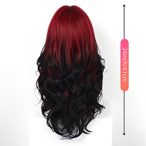 Perruque complète pour femme style européen et américain, <span class=keywords><strong>dégradé</strong></span> bordeaux, franges, fibres haute température, <span class=keywords><strong>cheveux</strong></span> longs ondulés, usage quotidien - Product Image 3