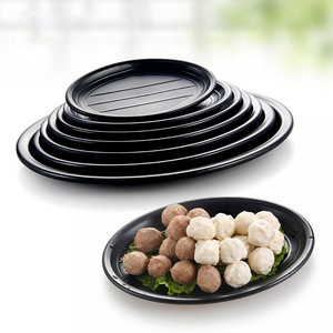A5 round <b>plate</b>, hotel restaurant Japanese-style dish <b>plate</b>, Japanese black frosted oval creative <b>plate</b>, <b>melamine</b> tableware. - Product Image 1