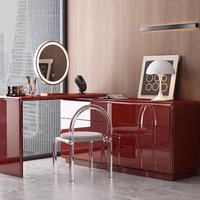 Coiffeuse en bois haut de gamme extensible avec LED, miroir irrégulier et commode à 6 tiroirs pour chambre, mobilier de maison, appartement, villa
