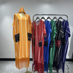Abito Africano da Donna All'ingrosso, Set con Foulard, Taglie Forti, con Nappe e Frange, Dashiki Kaftan Boubou Vestibilità Ampia per Feste - Product Image 2