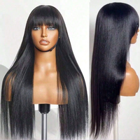 Perruque fabriquée à la machine sans dentelle, dentelle transparente, 10-26 pouces, perruque lisse avec frange, densité 210%, cheveux humains brésiliens, pour femmes noires