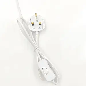 UK Plug Model White 1.5M 303 Switch Cord Wire Light Switching Plug Power Button Switch Line Cable LED Lamp Power Cord Screw Base