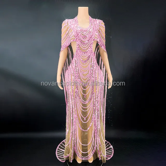 Womens Winter Clothing 2022 Pink Crystals Sequins Evening Gowns For Women Dress Long Vestidos De Fiesta Dress For Fat Woman